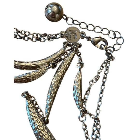 Vtg 00s Liz Claiborne 2 Strand Long Necklace Gold Curved Abstract Hammered Metal - Picture 4 of 5